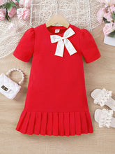 Girls Young Girl' Pleated Hem Bowknot Casual Dress, Comfy & Elegant, Spring/Summer